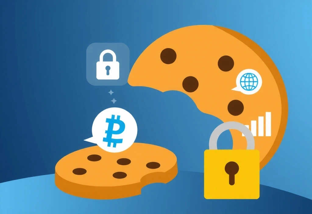 Illustrazione di un biscotto digitale e icone di protezione dati