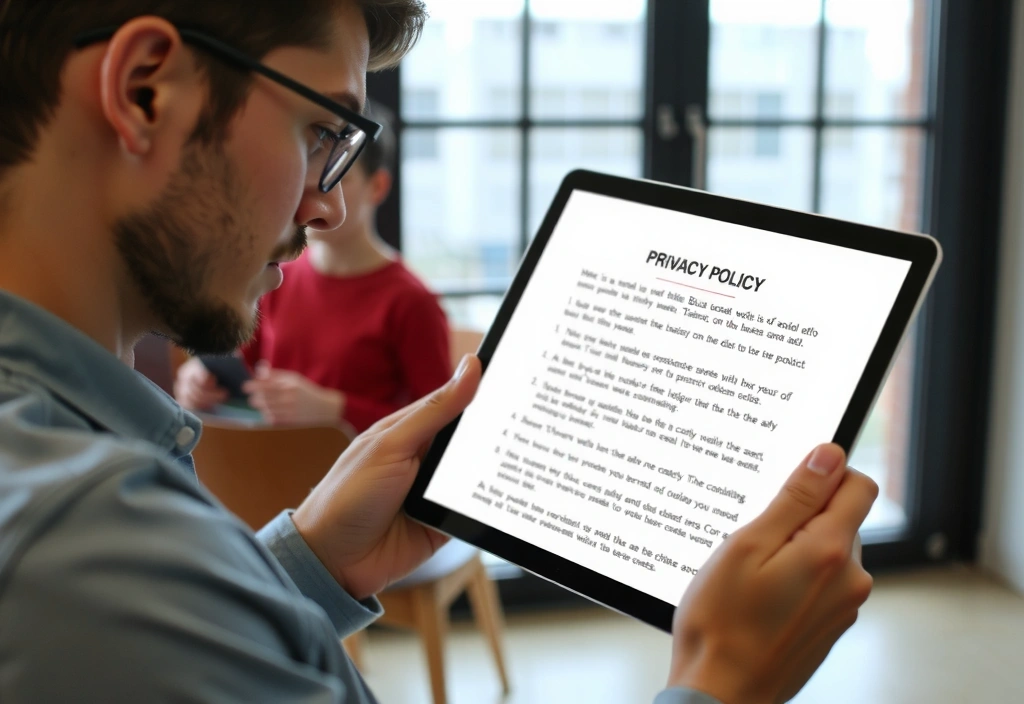 Persona che legge un documento legale su un tablet