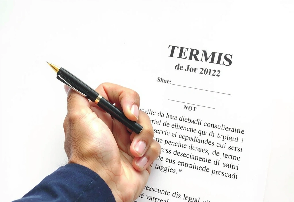 Mano che firma un documento legale con una penna, simbolo di accettazione dei termini di servizio